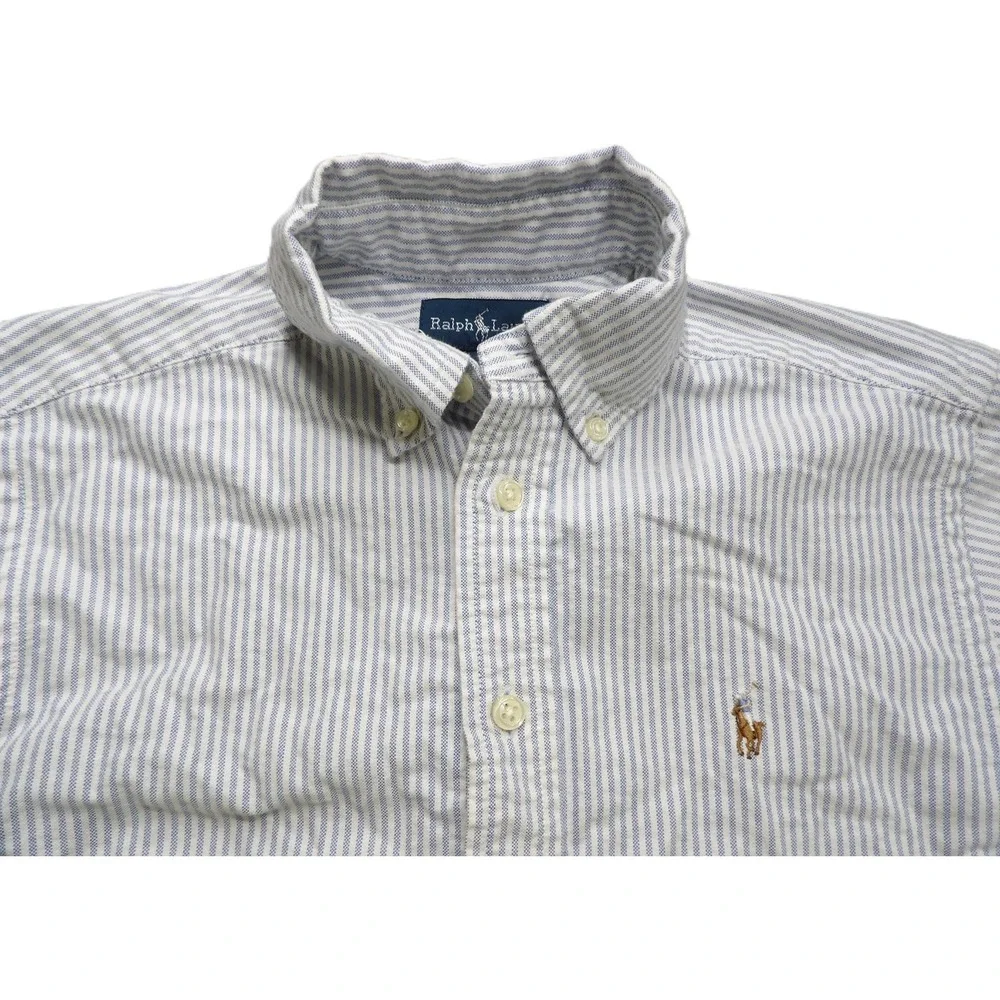 Ralph Lauren Boys Stripe Oxford Shirt Cotton Button Down 8 Light Blue White Pony